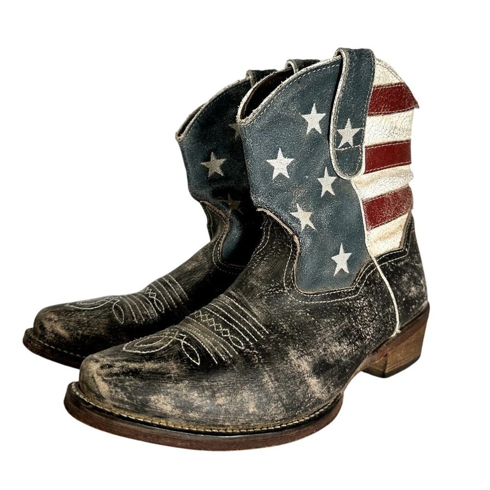 Roper Women’s American Flag Cowboy Boots Size 7 Leather Western Pull-On - Picture 2 of 8